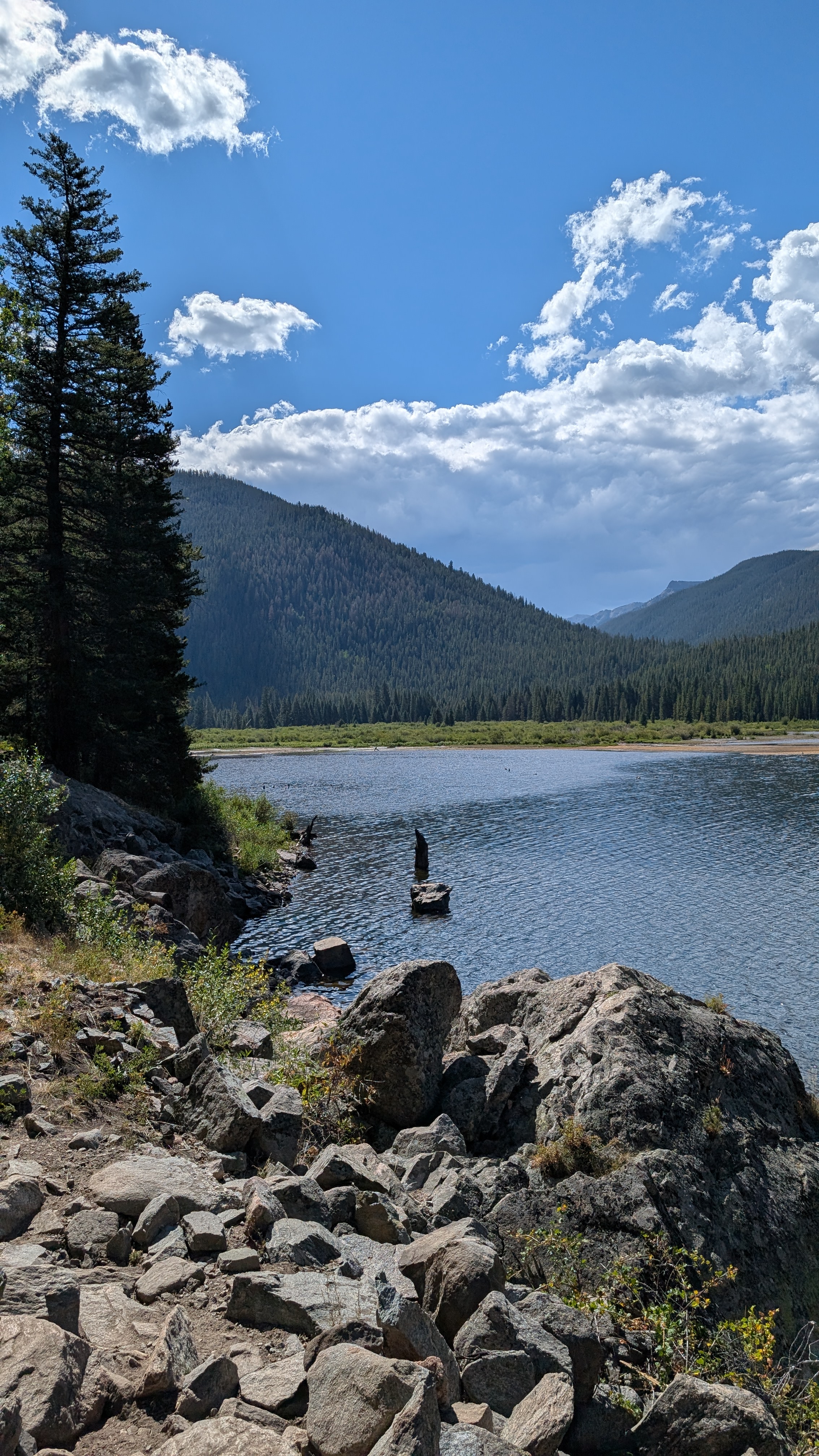 Mountains over lake
